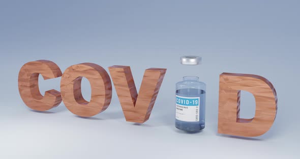 COVID-19 coronavirus vaccine glass bottles with cup moving like i letter. Seamless loop.