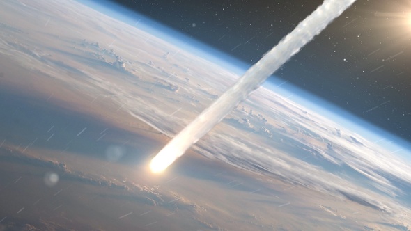 Asteroid Meteor burns in atmosphere Earth, Realistic vision alt