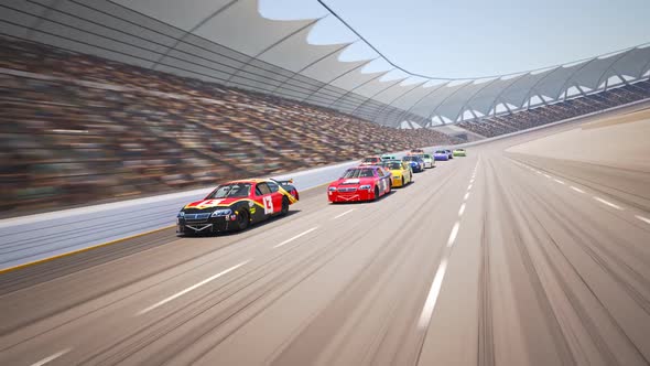 Race Car Speeding Along The Curve Racetrack on stadium during sport ...