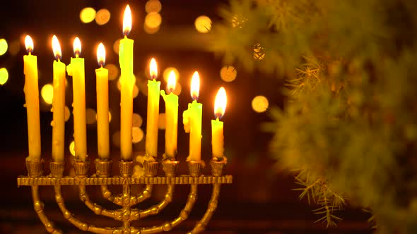 The eighth Night of Hanukkah, Eight lights in the menorah, Stock Footage