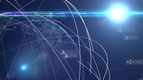 Data animation of social network connection. Global network surrounding planet alt