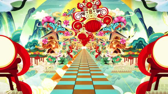 Chinese Traditional New Year Stage Background Painting VJ Graphic