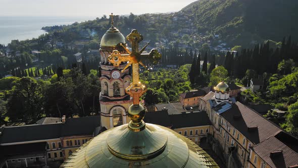 Beautiful Orthodox New Athos Monastery with Golden Domes in the New Athos alt
