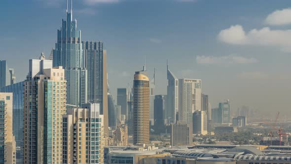 Downtown Dubai Skyline with Skyscrapers and Towers Timelapse View From Rooftop alt