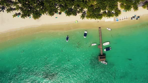 Flying on the Coast Line of the Ocean on the Drone. Amazing Trou aux Biches, Mauritius alt