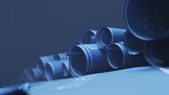 Stack of classic architectural blueprint rolls. Drawings of project plans. 4KHD alt