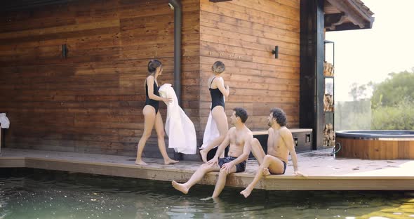Friends on the Terrace Near the Outdoor Pool at Spa alt