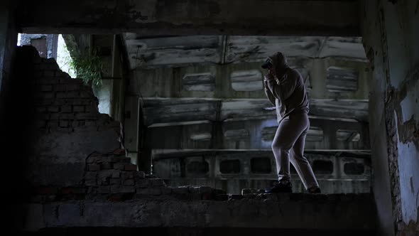 Athlete Boxing Enthusiast In An Abandoned Room Boxing Doing Exercises, Young Man Boxing Cinematic alt