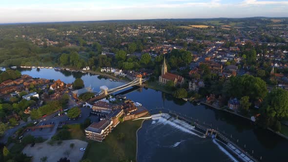 Aerial View of the Beautiful Town of Marlow in the UK at Sunrise alt
