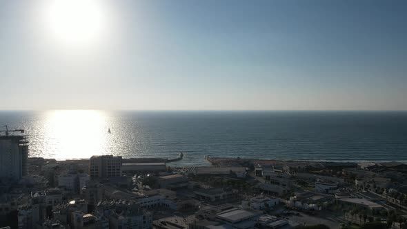 Tel Aviv Beach sun nature amazing drone shot 4k