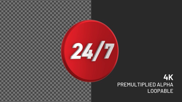 Open 24 7 D 3D Rotating Loopable Badge with Alpha Channel 4K alt