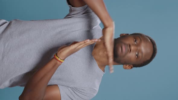 Vertical Video African American Man Doing Timeout Gesture with t Shape Hands alt