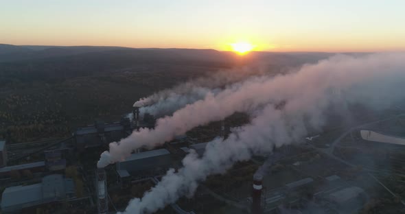 Industrial Factory Pollution, Smokestack Exhaust Gases. Industry Zone alt