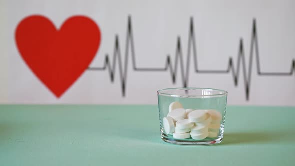 Tablets On The Background Of The Cardiogram Of The Heart alt