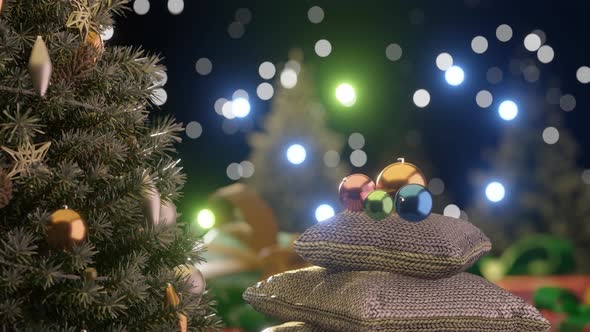 3d Rendering Blur Background with Gift Boxes and Fir Tree for Christmas