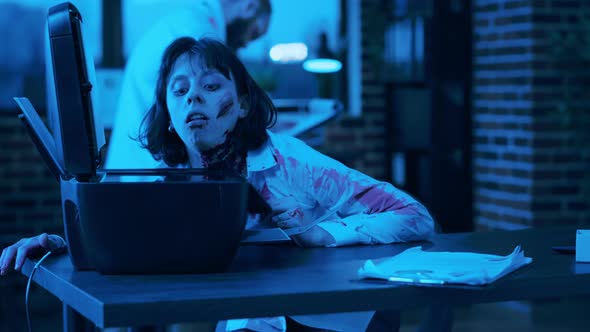 Stupid Spooky Looking Monster Trying to Use Printer Machine at Night alt