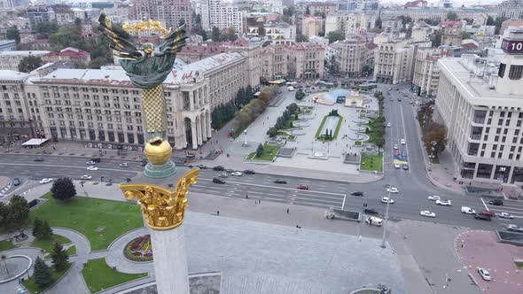 Kyiv, Ukraine in Autumn : Independence Square, Maidan. Aerial View alt