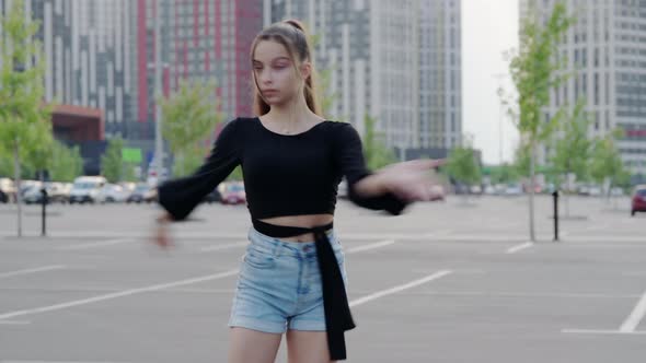 Sporty Beautiful Young Female Teenager Dancing Outdoor alt