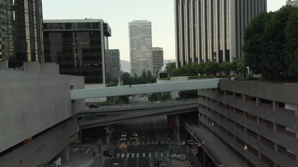 Bridges and Pedestrian Overpasses in Downtown Area of Los Angeles Big City in Urban Canyon Full of alt