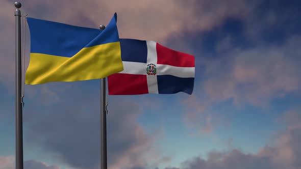 Dominican Republic Flag Waving Along With The National Flag Of The Ukraine - 2K alt
