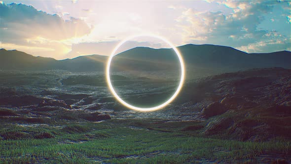 Glowing Circle Ring Light on the Sunrise Nature Background alt