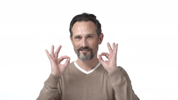Slowmotion Confident Mature Man Businessman Saying Relax Everything Good Showing Okay Gestures and alt