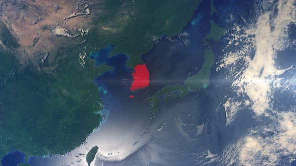 Realistic Earth Zoom Red Alert Highlight Country South Korea alt