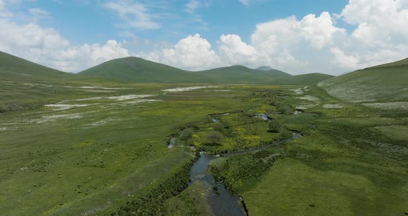 Flying Through Ktsia-Tabatskuri Managed Reserve In Samtskhe-Javakheti Region Of Georgia. Aerial Dron alt