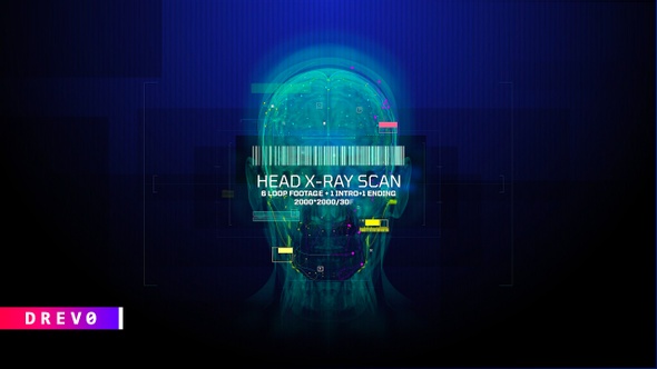Head X Ray Scan (8 in 1 footages) MRI/ SCULL/ Roentgen/ Face ID/ Medical HUD/ FUI/ Brain/ Muscles/ I