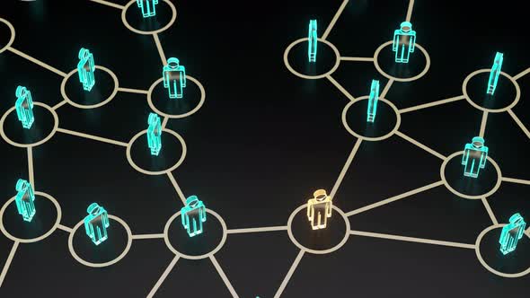 Glowing little man with information and communication concept. alt