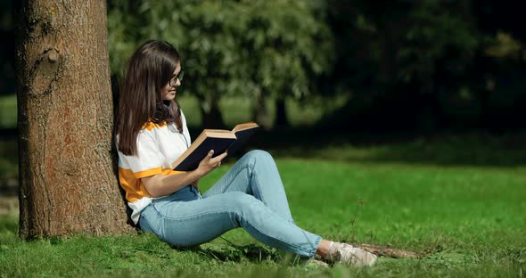 Woman Reading Book Under Tree in Park