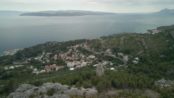 Aerial View of the Island of Brac the Town of Krvavica