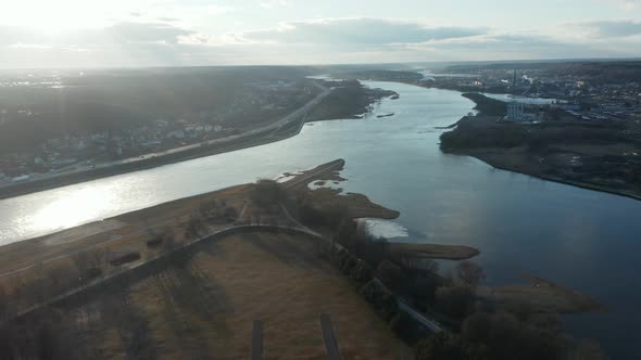 AERIAL: Banks of the Nemunas River which Connects to Neris River