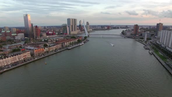 Aerial View of Rotterdam with River and Erasmus Bridge alt