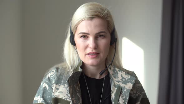Pretty Military Woman Making a Video Call