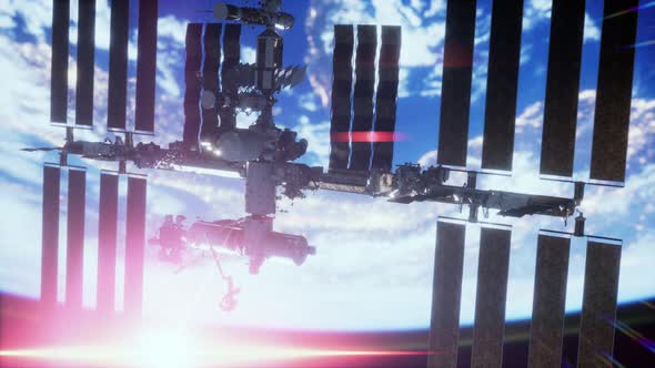 View of the Earth and International Space Station is Orbiting the Earth alt