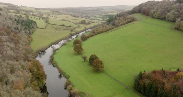 Stunning Wye Valley And River, Symonds Yat, Gloucestershire Aerial View Dull Autumn Day