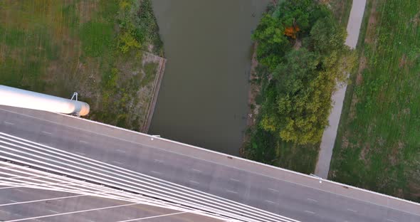 Birds eye view of the Trinity river near downtown Dallas alt