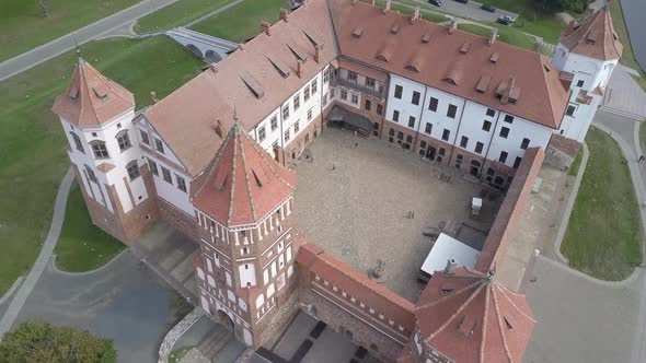 Aerial Photography View of the Quadcopter of the Mir Castle in Belarus, Which Is Located in the alt