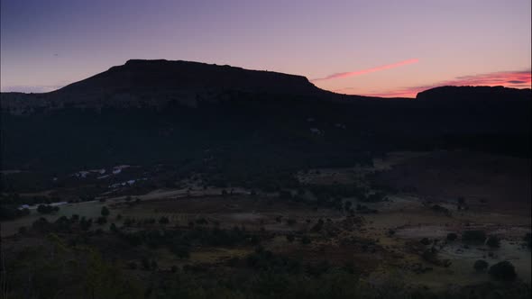 Dawn over Mountain and Sad Hill Cemetery, Burgos Spain. Timelapse. alt