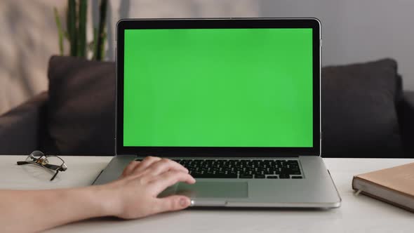 Close Up Green Screen Mock Up on a Laptop Computer
