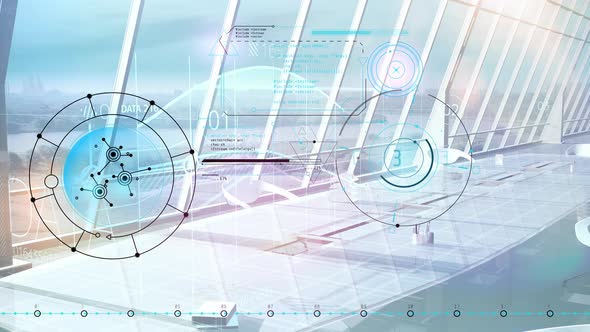 Light Modern Office Panorama With Abstract Infographics 4K alt