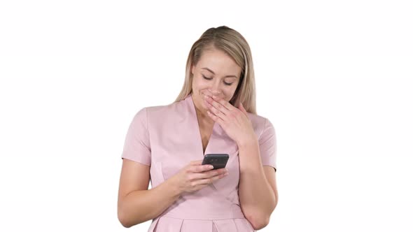 Blonde Girl Holding Mobile Phone Young Woman, Cellphone Addiction, Online Dating App, Communication alt