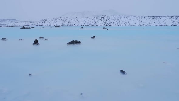 Iceland Blue Lagoon Geothermal Hot Spring Rocks And Sulfur Water In Winter