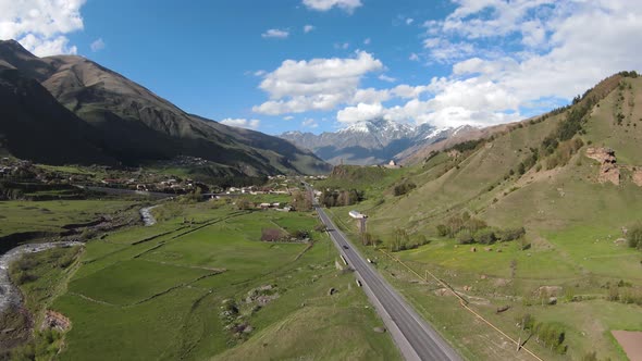 Drone Shot in Caucasus Mountains in Gudauri Georgia alt