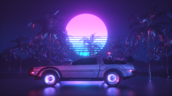 Futuristic Car Riding Retrowave Backdrop