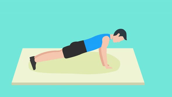 Man doing mountain climber exercise for abs workout 4K animation