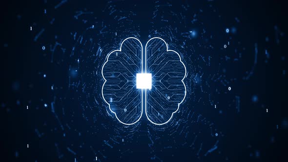 Technology Artificial intelligence (AI) brain animation digital data concept.