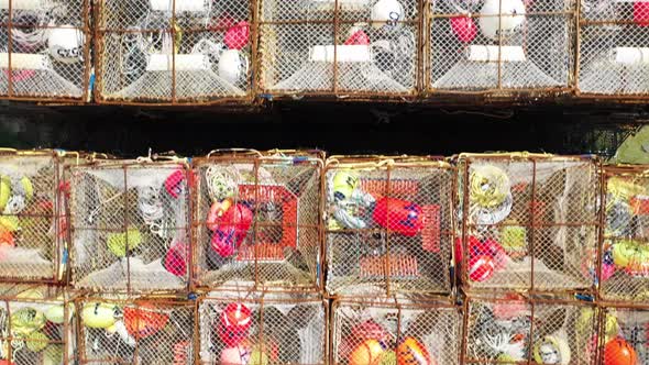 Aerial view of fishing tools at the harbour, Alaska, United States. alt
