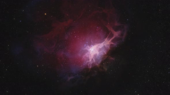 Spaceship Flies Around the Orion Nebula in Space alt